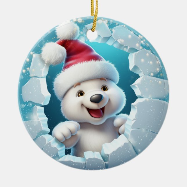 Cute Polar Bear 3D Ceramic Tree Decoration (Front)