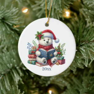 Cute polar bear add date and message Christmas Ceramic Tree Decoration