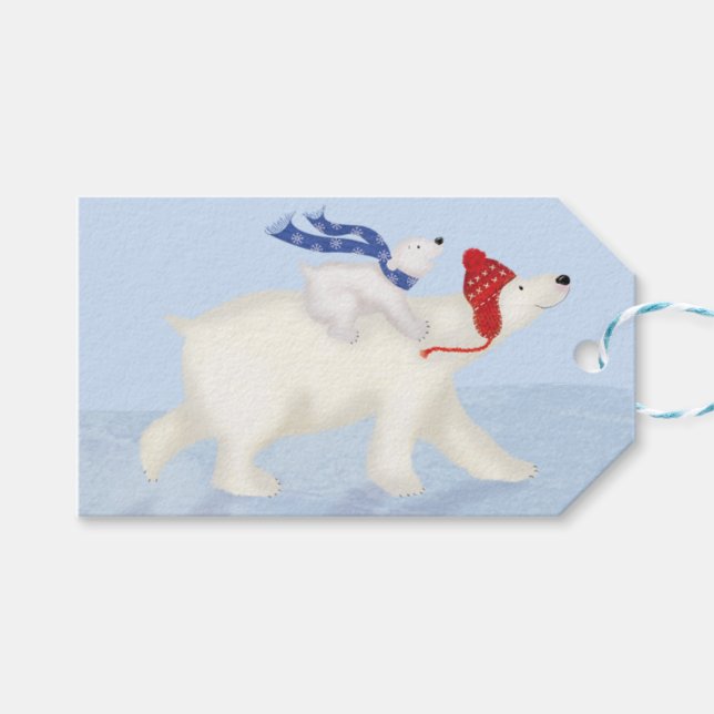 Cute polar bear and cub Christmas gift tag (Front (Horizontal))