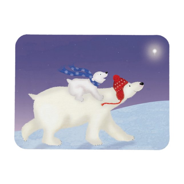 Cute polar bear and cub Christmas magnet (Horizontal)