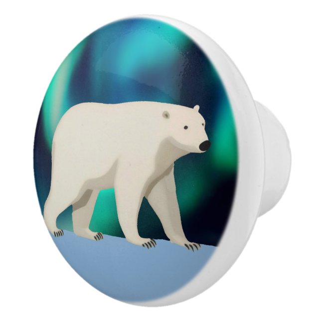 Cute Polar Bear and Northern Lights Ceramic Knob (Right)