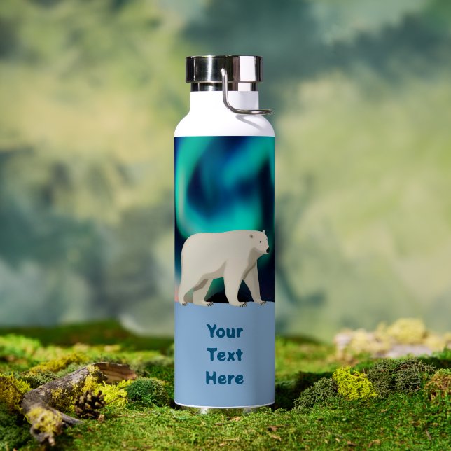 Cute Polar Bear and Northern Lights Water Bottle (Outdoor (Rotated))