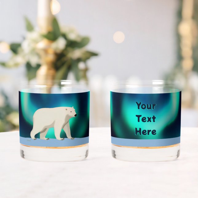 Cute Polar Bear and Northern Lights Whiskey Glass (Insitu (Wedding))