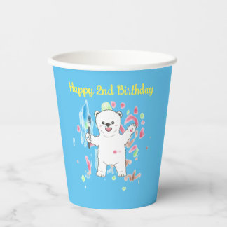 Cute Polar Bear Art Birthday Party Paper Cups