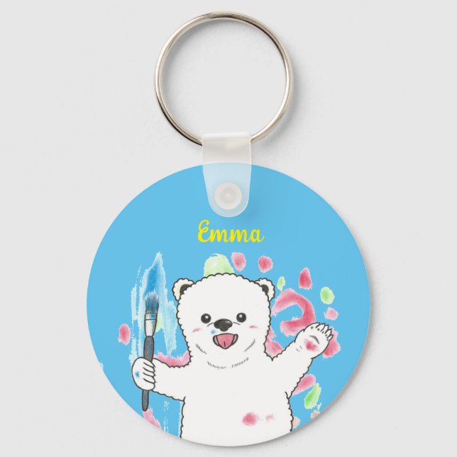 Cute Polar bear Artist Art Keychain (Front)