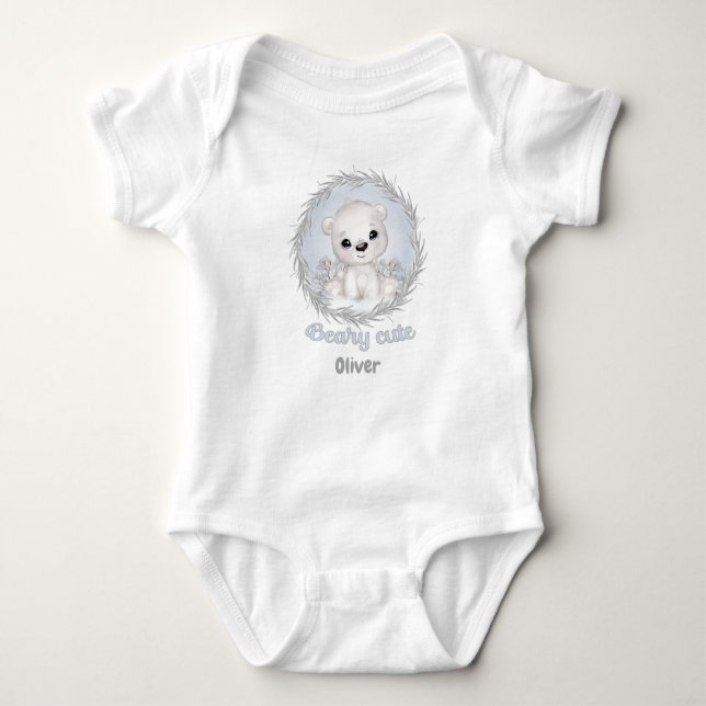 Cute Polar Bear baby boy Personalised Bodysuit (Front)