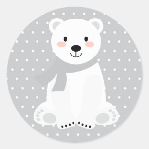 Cute Polar Bear Baby Shower Grey Classic Round Sticker