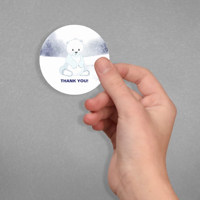 Cute Polar Bear Baby Shower Thank You Classic Round Sticker (Creator Uploaded)