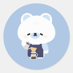 Cute Polar Bear Barista Classic Round Sticker