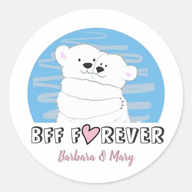 Cute Polar Bear BFF Friendship Classic Round Sticker (Front)