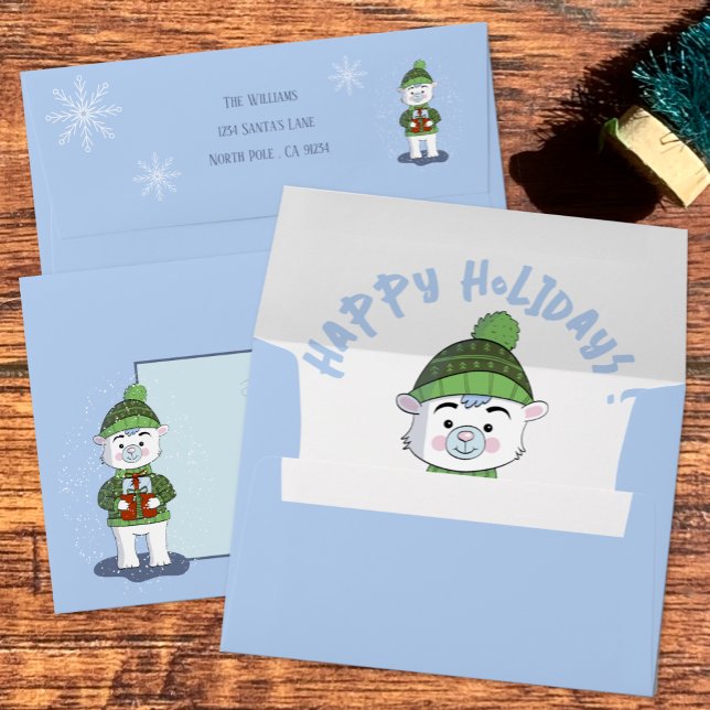 Cute Polar Bear Blue Holiday Envelope (Creator Uploaded)