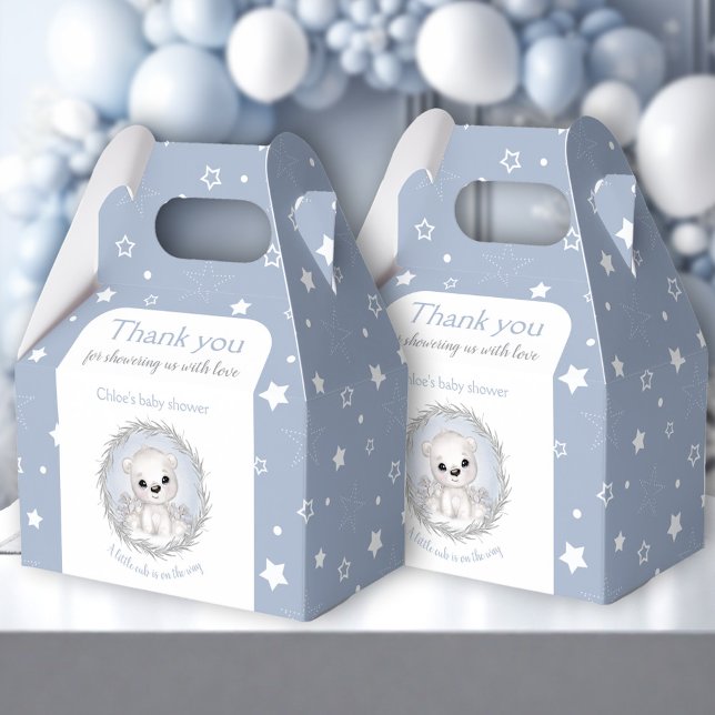 Cute Polar Bear Blue Winter Boy Baby Shower Favour Box (Cute Polar Bear Blue Winter Boy Baby Shower Favor Box)