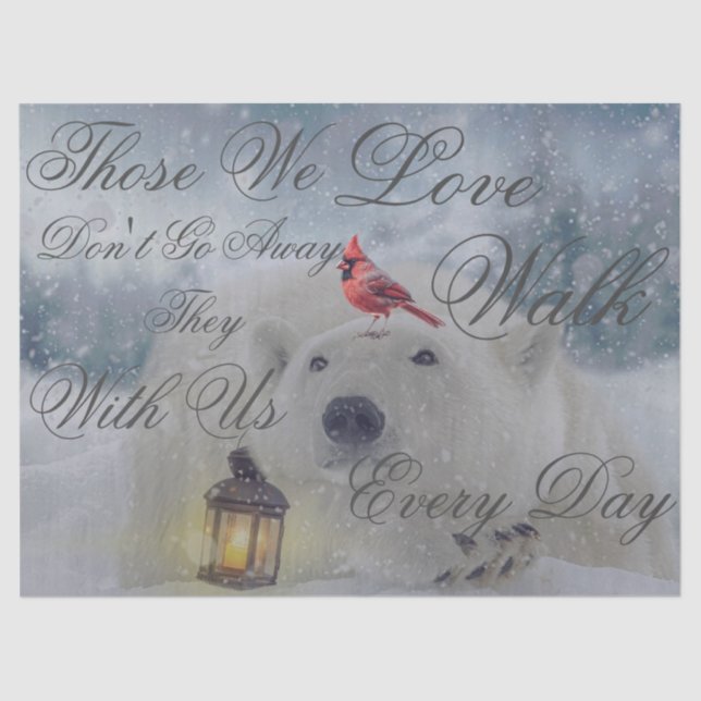 Cute Polar Bear Cardinal Bird Winter Christmas Tissue Paper (Front)