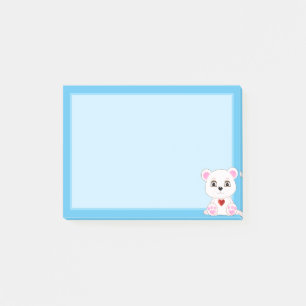 Cute Polar Bear Cartoon on Light Blue Post-it Notes