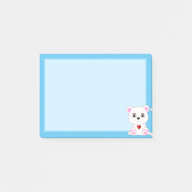Cute Polar Bear Cartoon on Light Blue Post-it Notes (Front)