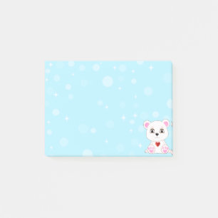 Cute Polar Bear Cartoon on Sky Blue Post-it Notes