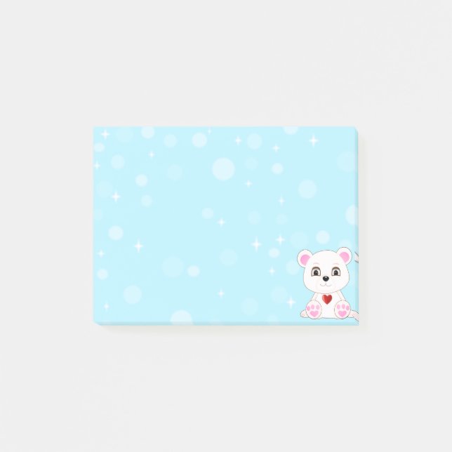 Cute Polar Bear Cartoon on Sky Blue Post-it Notes (Front)