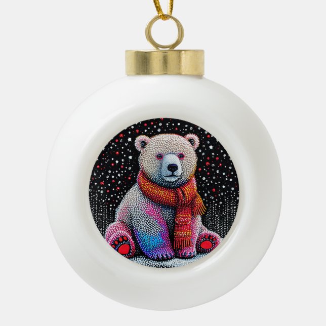 Cute polar bear ceramic ball christmas ornament (Front)