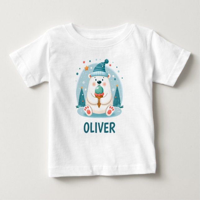 Cute Polar Bear Chillin' with Ice Cream Baby T-Shirt (Front)