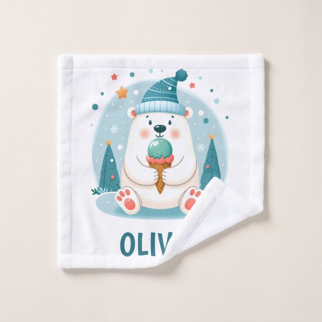 Cute Polar Bear Chillin' with Ice Cream Wash Cloth (Wash Cloth)
