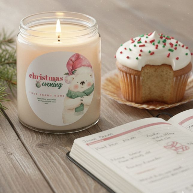 Cute Polar Bear Christmas Evening Candle Jar Label (Creator Uploaded)