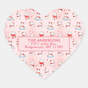 Cute Polar Bear Christmas Heart Sticker