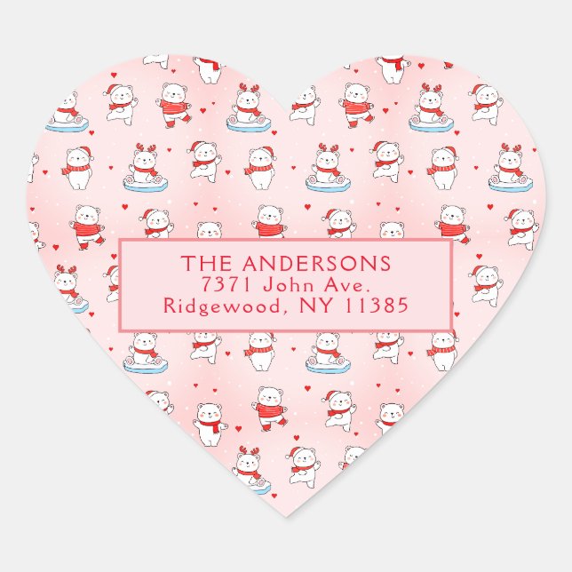 Cute Polar Bear Christmas Heart Sticker (Front)