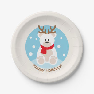 Cute Polar Bear Christmas Holiday Paper Plate
