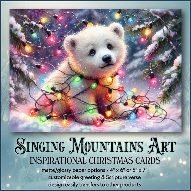 Cute Polar Bear Christmas Lights KJV Scripture  Holiday Card (Creator Uploaded)