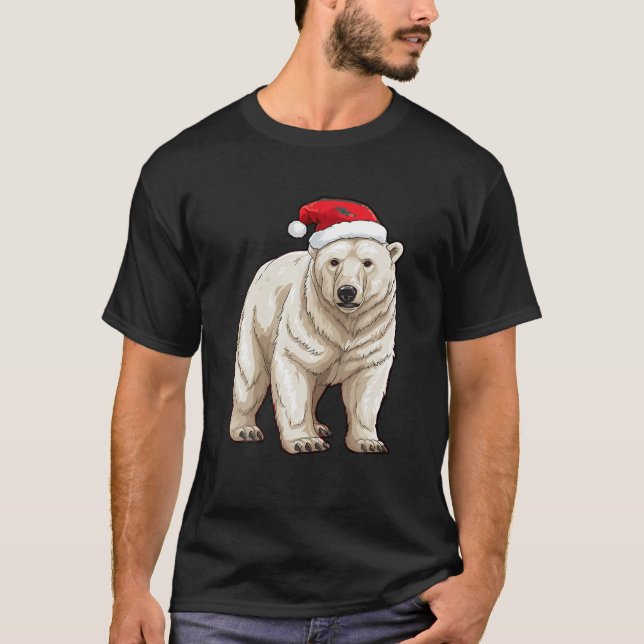 Cute Polar Bear Christmas Lights Santa Hat Xmas Pa T-Shirt (Front)