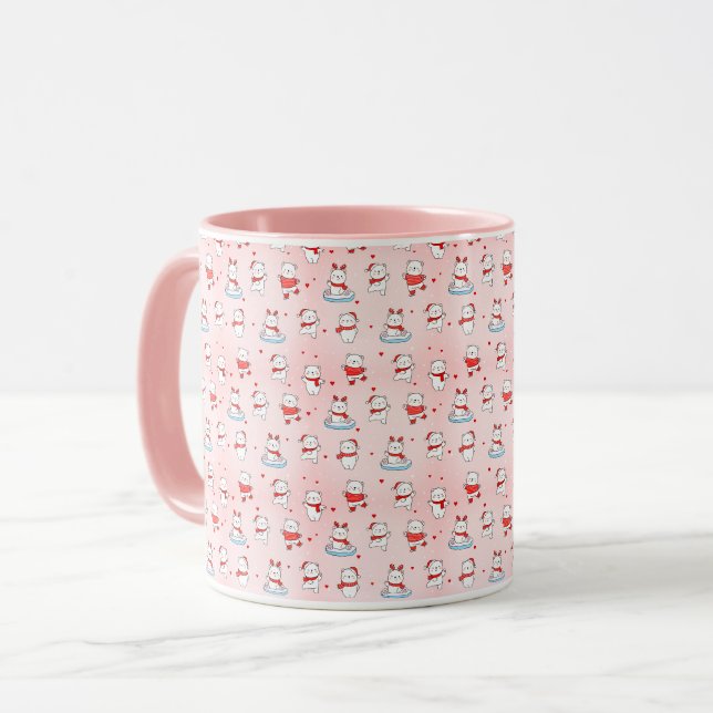 Cute Polar Bear Christmas Seamless Pattern Mug (Front Left)