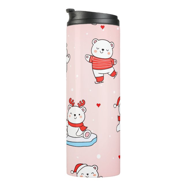 Cute Polar Bear Christmas Seamless Pattern Thermal Tumbler (Rotated Right)