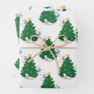 Cute Polar Bear Christmas Tree Wrapping Paper Sheet