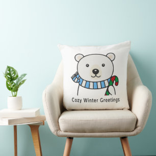 Cute Polar Bear "Cosy Winter Greetings"   Kawaii H Cushion
