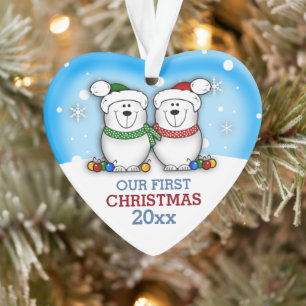 Cute Polar Bear Couple First Christmas Ornament