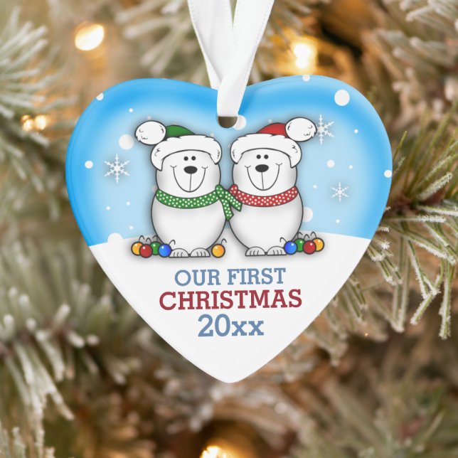 Cute Polar Bear Couple First Christmas Ornament (Tree)