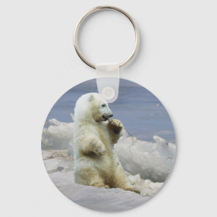 Cute Polar Bear Cub & Arctic Ice Keychain