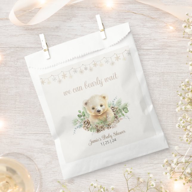 Cute Polar Bear Cub Bearly Wait Winter Baby Shower Favour Bags (Clipped)