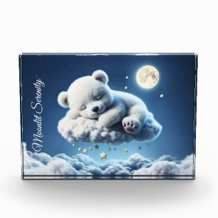 Cute Polar bear cub beauty fluffy clouds Photo Block