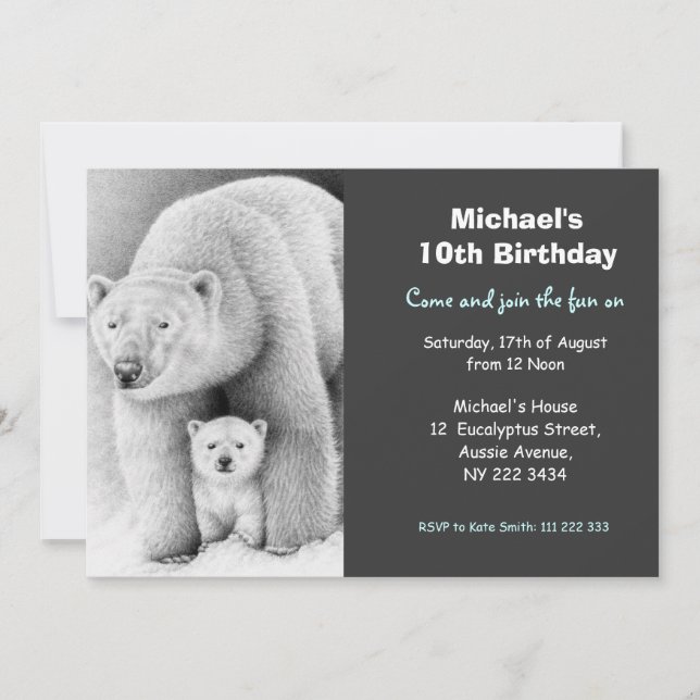 Cute Polar Bear & Cub Birthday Party Invitation (Front)