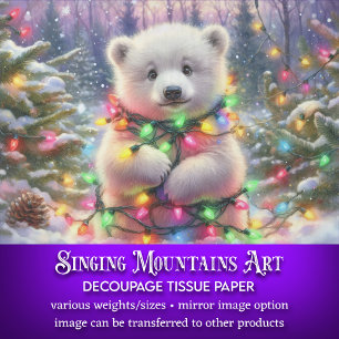 Cute Polar Bear Cub In Christmas Lights Decoupage Tissue Paper