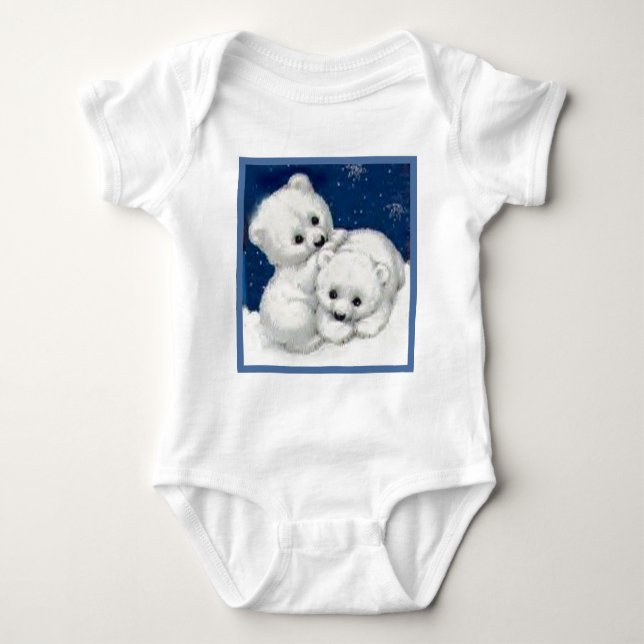 Cute Polar Bear Cubs Baby Bodysuit (Front)
