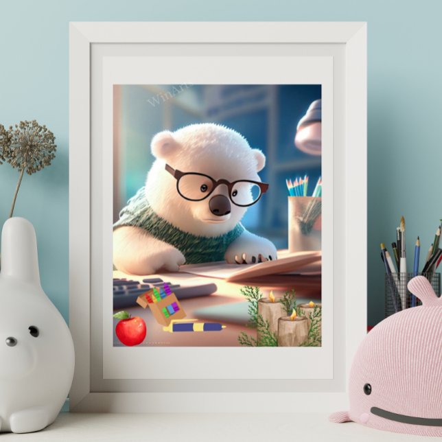 Cute Polar Bear doing Homework Art Poster (Creator Uploaded)