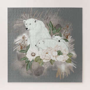 Cute Polar Bear Family Gray Jigsaw Puzzle