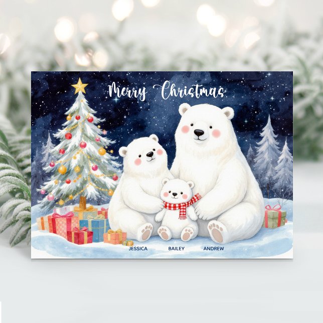 Cute Polar Bear Family Name Christmas Card (Creator Uploaded)