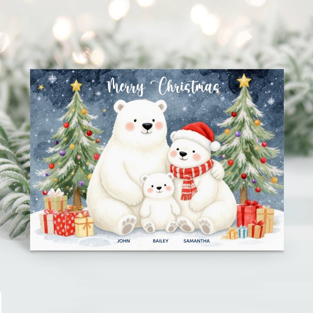 Cute Polar Bear Family Name Christmas Card (Creator Uploaded)
