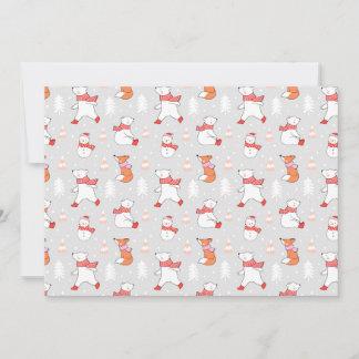 Cute Polar Bear Fox Snowman Pattern Holiday Card