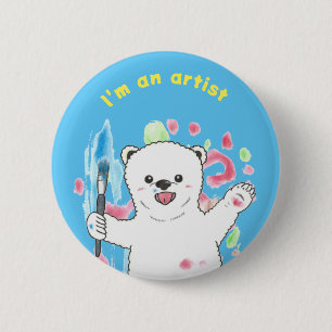 Cute Polar bear Fun Artist, Standard, 2¼ Inch Butt 6 Cm Round Badge