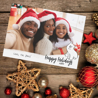 Cute Polar Bear Fun Winter Scene Snowflakes Family Holiday Card