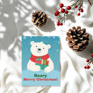 Cute Polar Bear Gifts & Playful Message Christmas Holiday Postcard